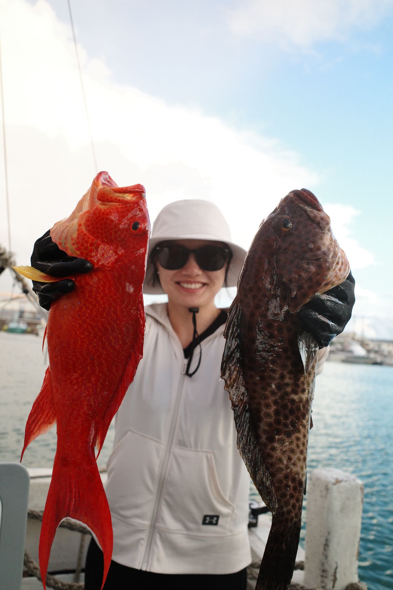 A happy Saltie guest with her catch